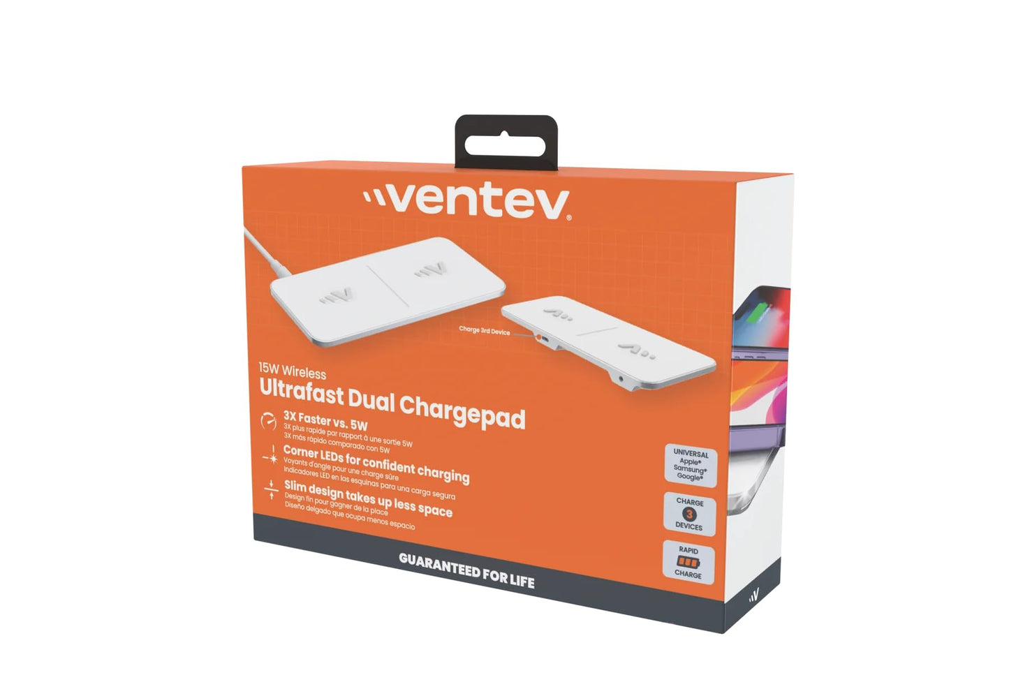 Ventev - 15W Qi Wireless Charging Pad for iPhone 17, Pro, Pro Max & Air, iPhones 16-12, AirPods Pro, Samsung Galaxy, Note 20 | Wireless Charger Fast