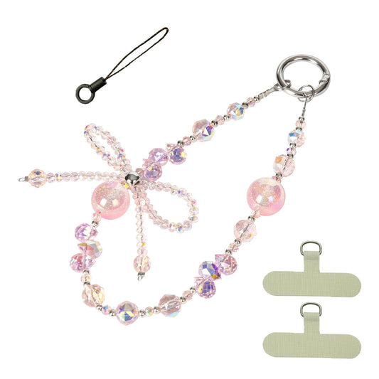 NUANJUYU Handmade Sparkling Crystal Bead Phone Wrist Strap,Beaded Bow - Anti-Drop Strap & 2 Tabs - Women Gift ?Crystal Pink?