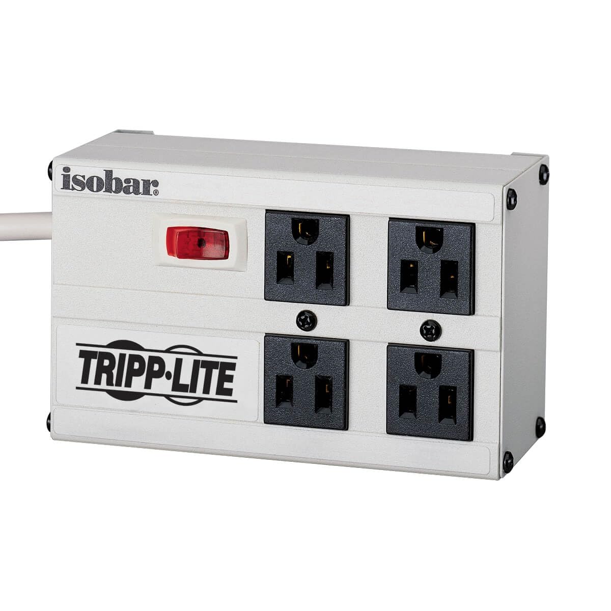 Tripp Lite IBAR4-6D Premium Isobar 4-Outlet Surge Protector Power Strip, 6ft. Cord, Right Angle Plug, 3330 Joules, Metal Housing, Lifetime