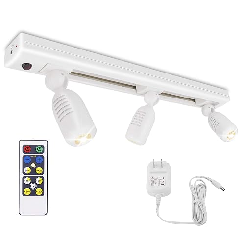 HONWELL Track Lighting LED Spotlights with 3 Rotatable Lights Heads, Under Cabinet Counter Lighting Plug in Accent Lights Remote Controlled Ceiling