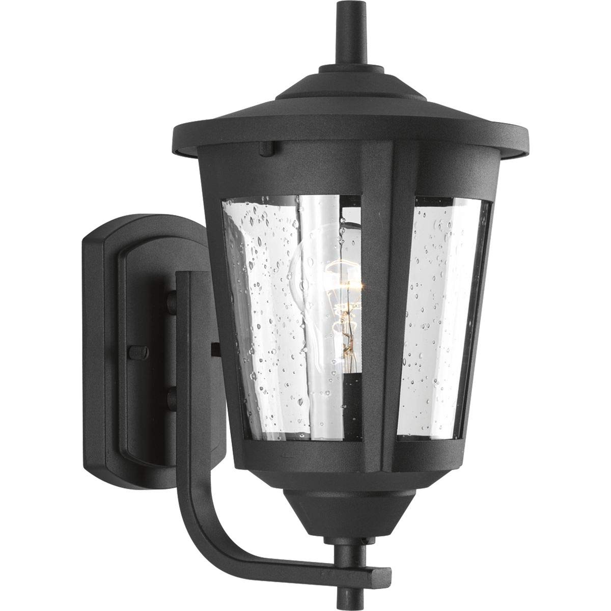 Progress Lighting East Haven Collection 1-Light Clear Seeded Glass Transitional Outdoor Small Wall Lantern Light Textured Black