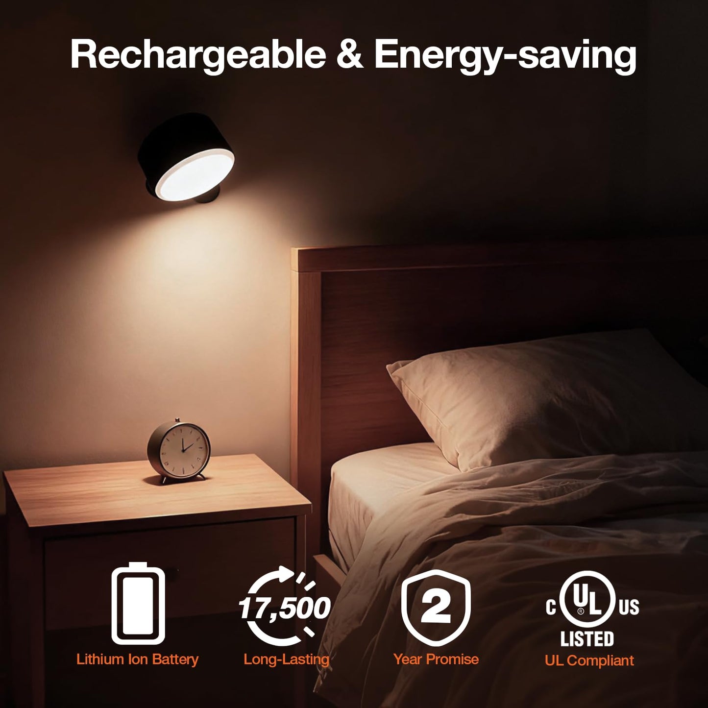 SYLVANIA LED Wall Lights with Battery, Touch Control Wall Lamp, 5 CCT (2700/3000/4000/5000/6500K), Dimmable, Timer, 360 Rotation, Cordless Wall