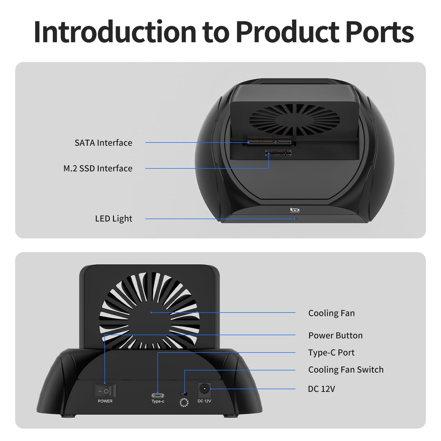 Hard Drive Docking Station, Pcie NVMe Adapter with Cooling Fan Superior Cooling Efficiency, External Hard Drive Reader Compatible with M.2 NVMe/SATA