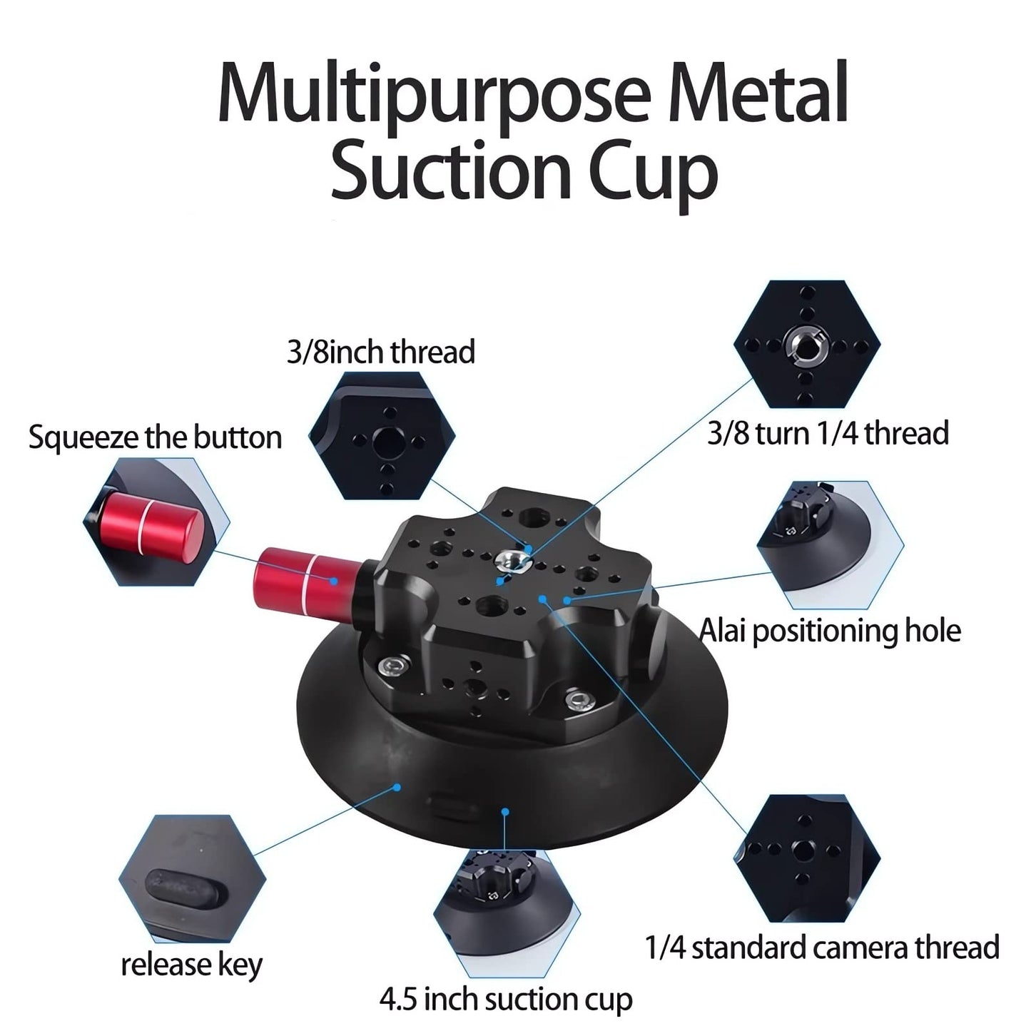 MIMIRACLE Camera Suction Cup Mount, 4.5" Pump-actived Vacuum Suction Mount Compatible with Action Cameras, DSLR Cameras, Securely Attach Your Camera