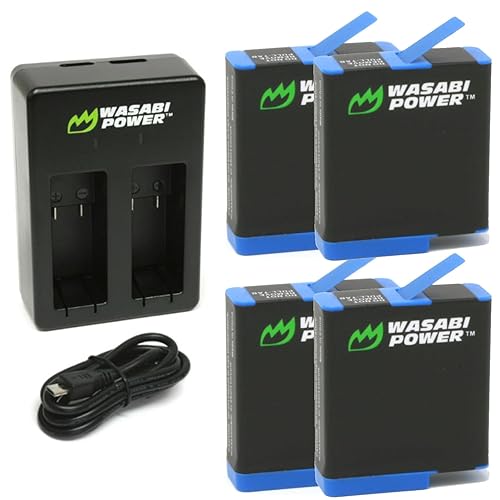 Wasabi Power HERO8 Battery (4-Pack) and Dual Charger for GoPro Hero 8 Black (All Features Available), Hero 7 Black, Hero 6 Black, Hero 5 Black, Hero