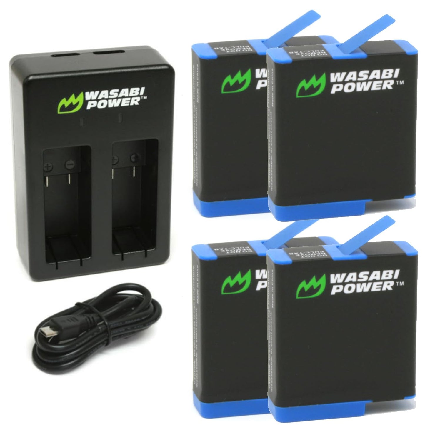 Wasabi Power HERO8 Battery (4-Pack) and Dual Charger for GoPro Hero 8 Black (All Features Available), Hero 7 Black, Hero 6 Black, Hero 5 Black, Hero
