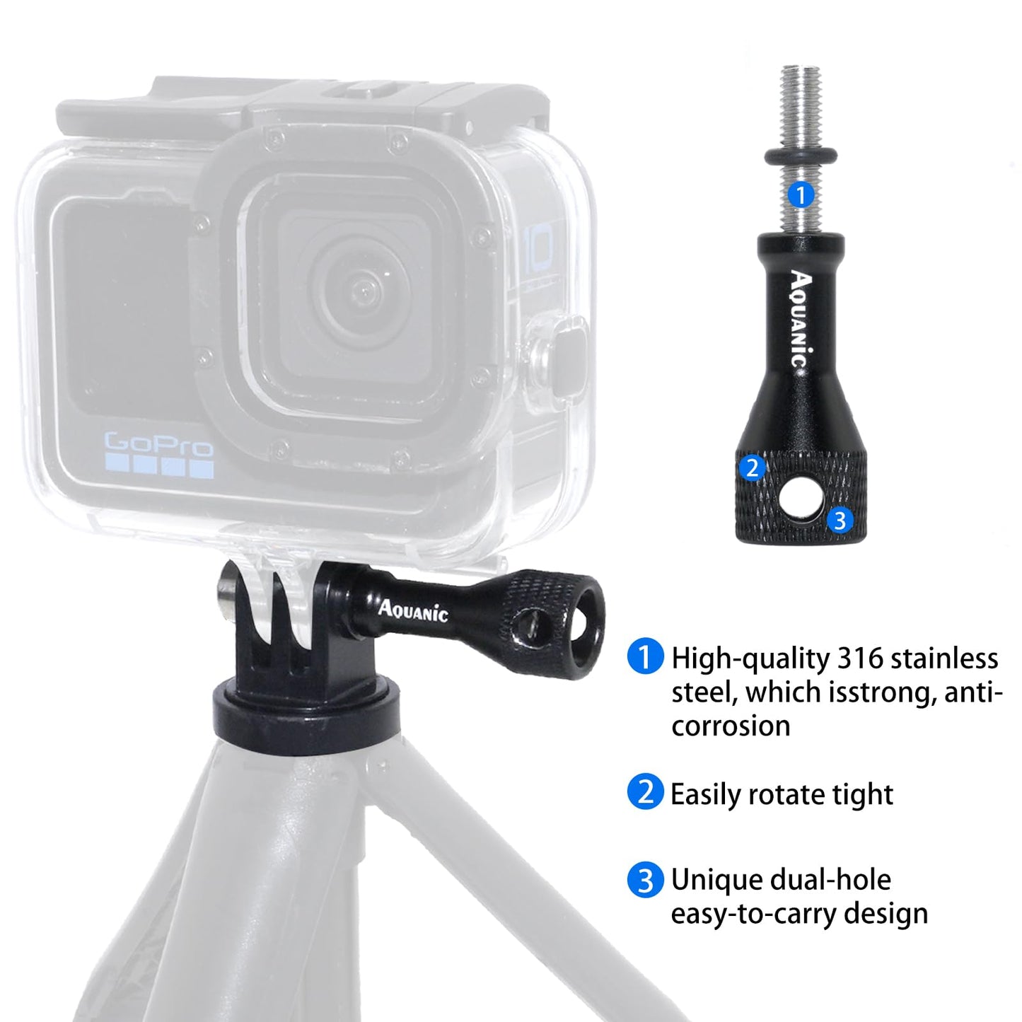 Aquanic Aluminum Alloy Thumbscrew, Tool-Free Camera Replacement Thumb Screw Screw Bolt with Spacer for Gopro Hero 13/12/11/10/9/8/7/6/5/4/3+, DJI