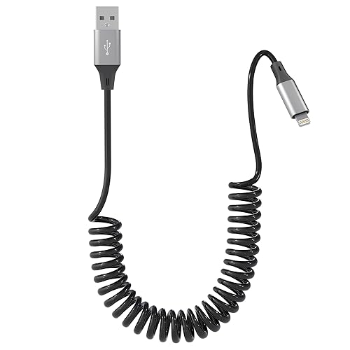 Coiled Lightning Cable Apple Carplay Compatible [Apple MFi Certified] Short USB to Lightning Apple Carplay Cable with Data Sync, Retractable iPhone…