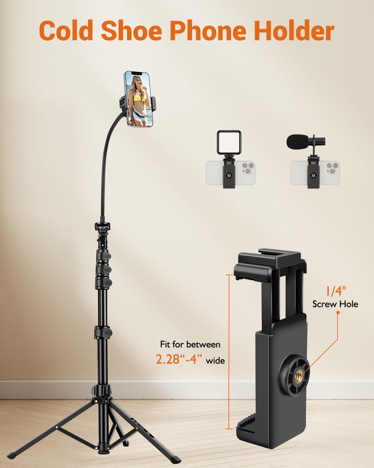 Phone Tripod, 85" Tall Tripod for iPhone with Remote, Gooseneck and Phone Holder, Overhead Phone Stand for Video Recording Watching Cooking Fitness