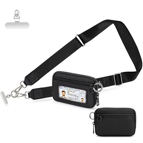 RsAingT Wristlet Wallets Keychain for Women, Clip and Go Strap for Phone with Clear ID Window Zipper Coin Purse(Black)