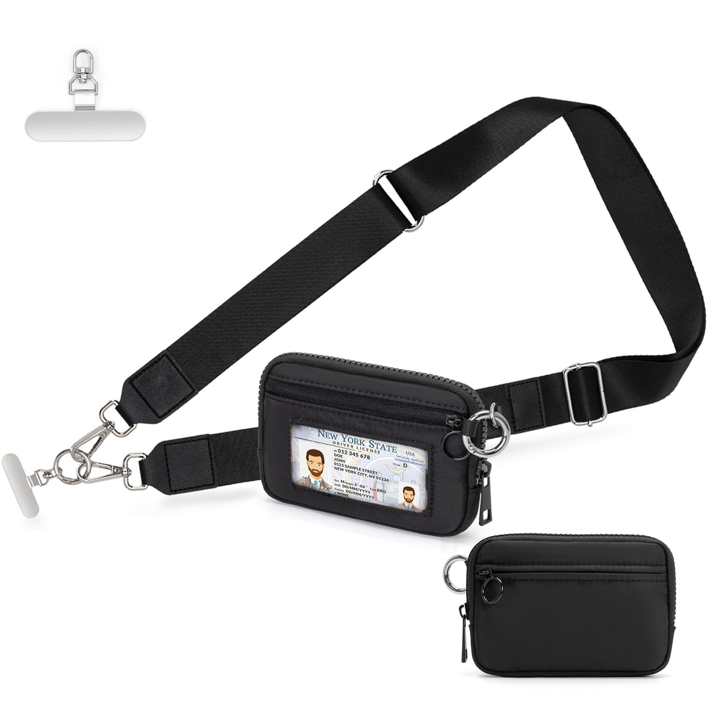 RsAingT Wristlet Wallets Keychain for Women, Clip and Go Strap for Phone with Clear ID Window Zipper Coin Purse(Black)