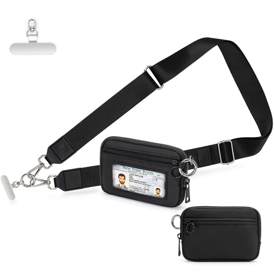 RsAingT Wristlet Wallets Keychain for Women, Clip and Go Strap for Phone with Clear ID Window Zipper Coin Purse(Black)