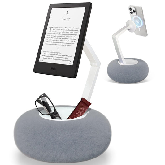 BIVOGID Upgraded Magnetic Kindle Holder for Bed, Dual-Axis 360° Adjustable Pillow Stand with Bowl & Suction Cup Base, Compatible with 3.5-7" Kindle