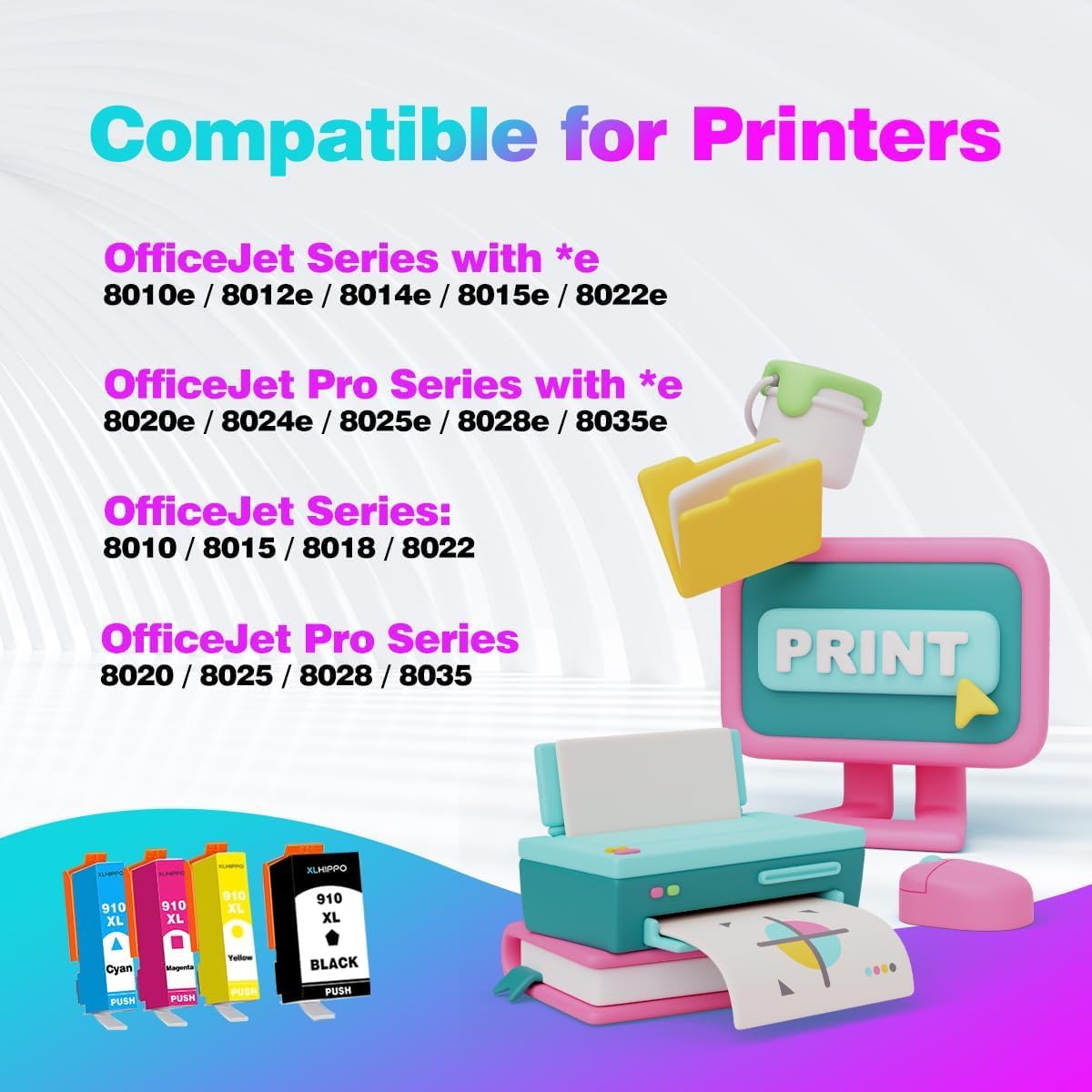 910XL Ink Cartridges for HP Printers 8015e 8025e 8010 8020 Series Replacement for HP Ink 910 XL Work with Office Jet 8022e OfficeJet Pro 8028e 8035e
