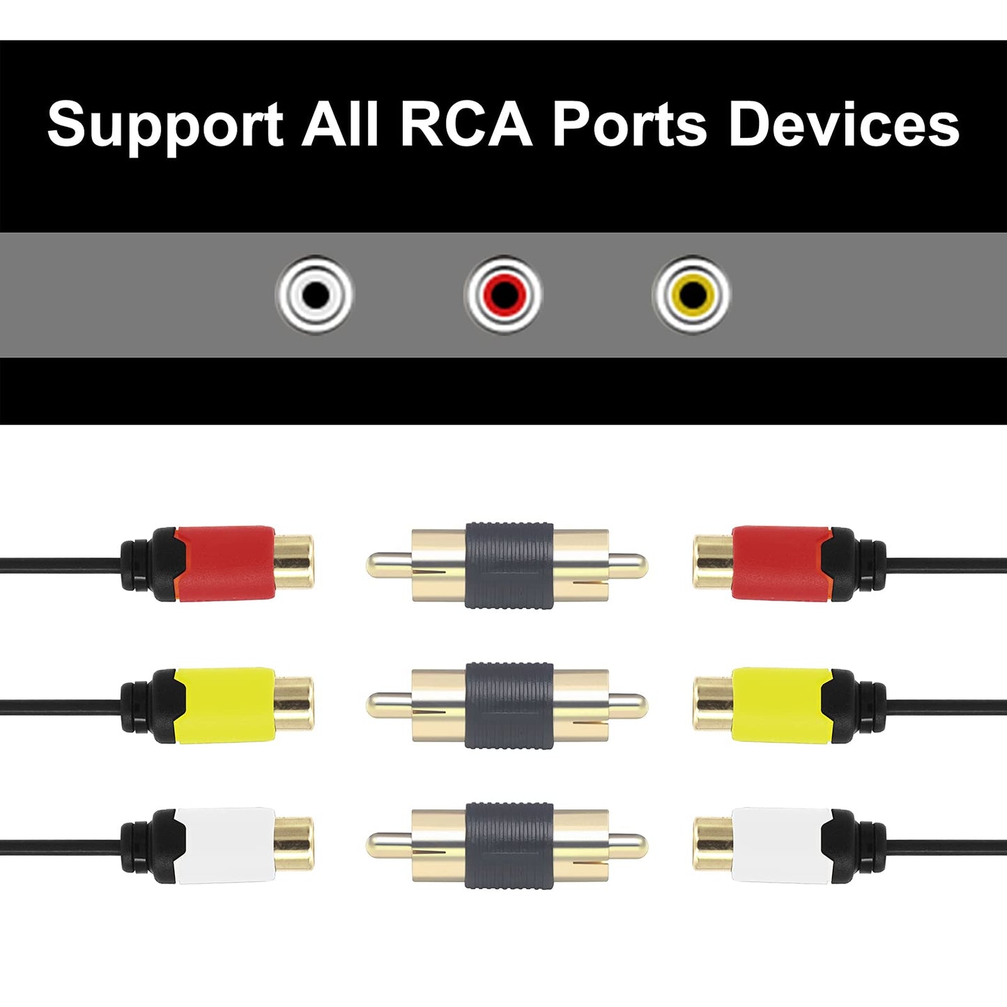VCE RCA Male to Male Coupler 5-Pack, Gold Plated Dual Male Connector RCA M-M Adapter