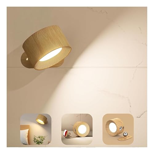 AKSDA Rechargeable Wall Sconce, Battery Operated LED Reading Light with 360-Degree Rotation Magnetic Mounting, Dimmable 3 Color Temps Touch Control
