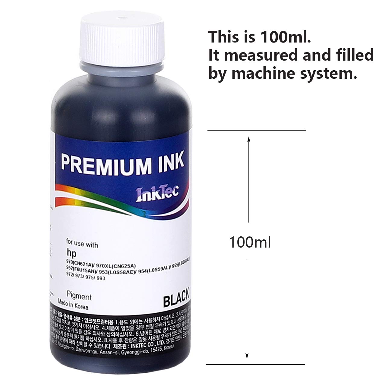 NUGU 4 Black Refill Ink, Premium Pigment Inks Made by in Korea, for HP 970 971 711 903 952 953 954 955 972 973 975 993 Inkjet Printer for Refillable