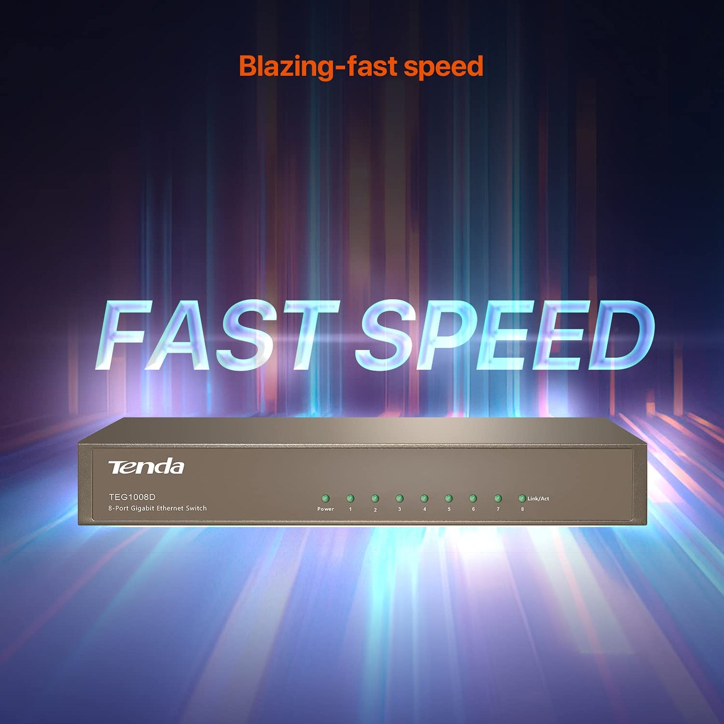 Tenda TEG1008D | 8-Port Gigabit Ethernet Switch | Desktop Network Splitter | Sturdy Metal | Unmanaged | Plug & Play | Monitor Mode | 4KV