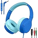 FNSHIP Kids Wired Headphones with Microphone, 85/94dB Safe Volume Limiter,Foldable,3.5mm Jack Over-Ear Cord Headset for Online Study/Travel…