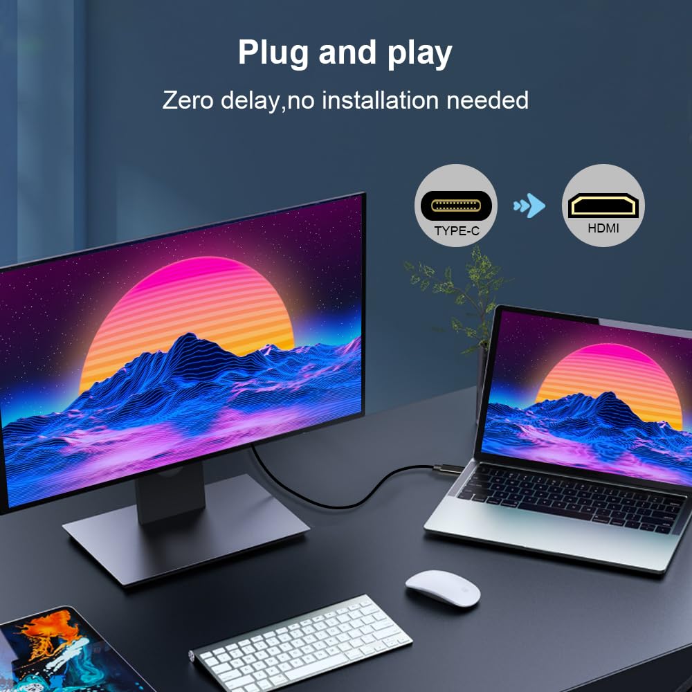 Kirzi USB C to HDMI Cable 25ft, [4K@60Hz, High-Speed] Type C to HDMI Cable， [Thunderbolt 3/4 ] Compatible with Chromebook, MacBook Pro/Air 2023, iPad