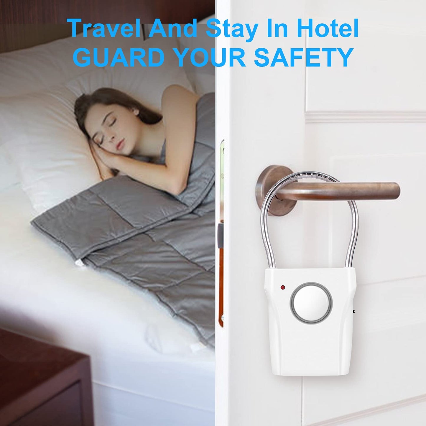 JIAN BOLAND Door Handle Alarm - Vibration-Activated Security Alert with 120DB Audible Alarm, Effective up to 500FT - Ideal for Travel, Hotels