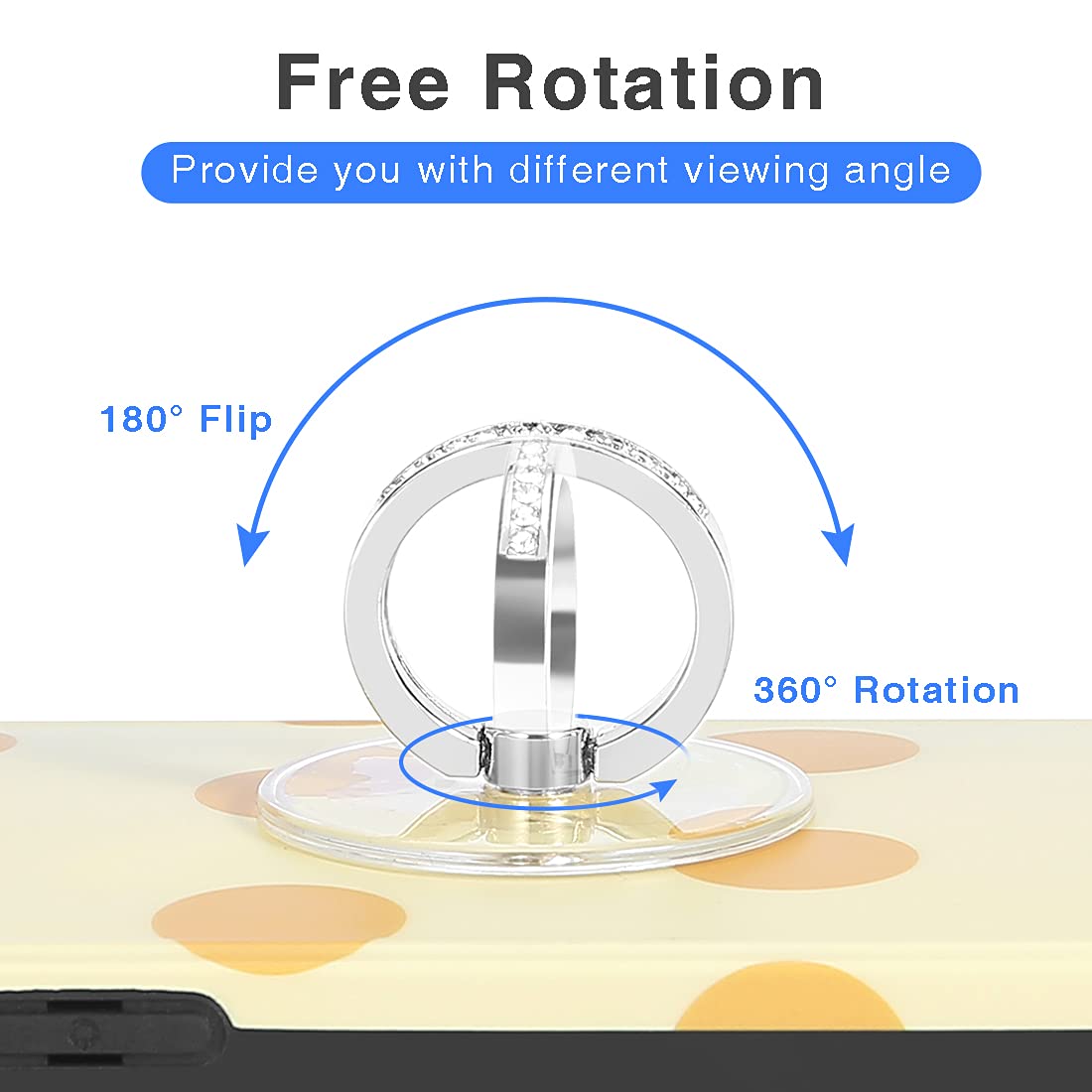 Exoer Transparent Cell Phone Ring Stand Holder Phone Ring Holder Finger Grip Loop Finger Ring Stand (4 Silver (Round))