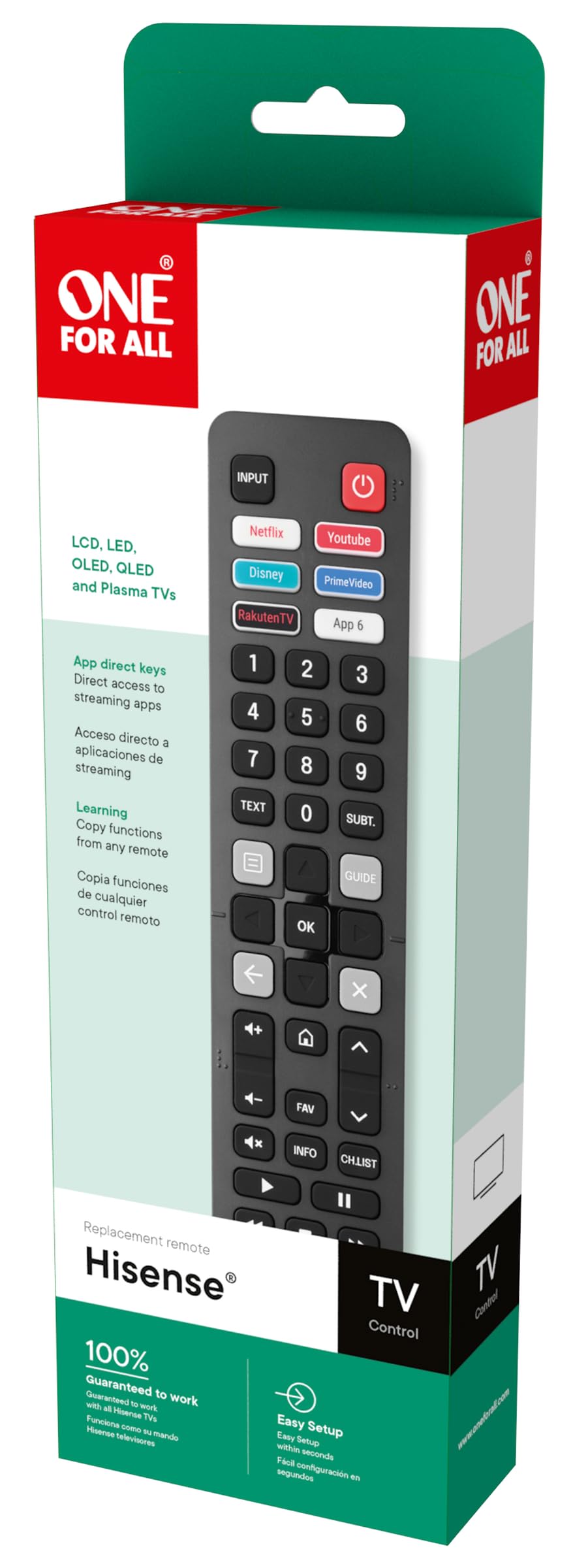 One for All URC4916 Replacement Remote Control for Hisense Smart Television