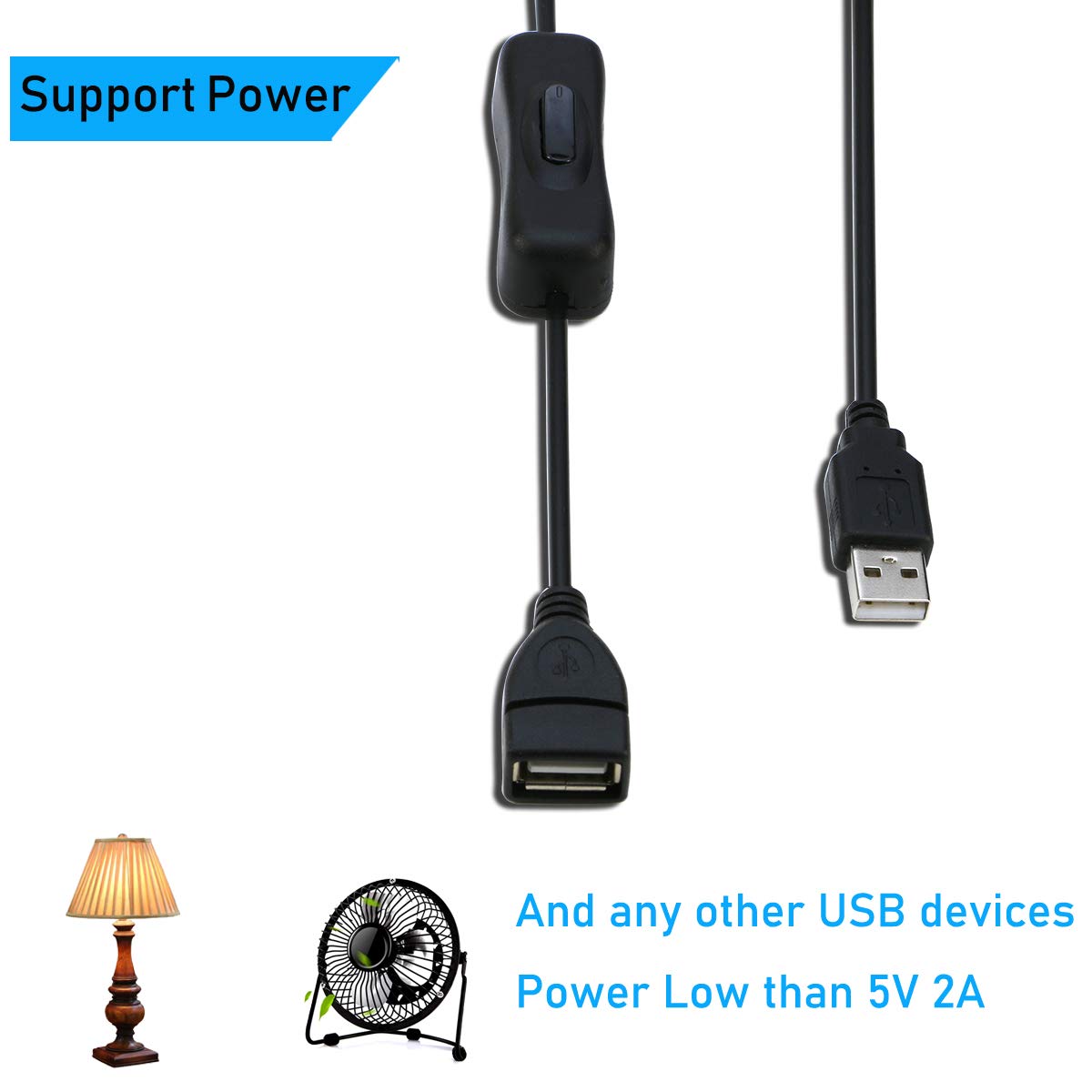 RIITOP USB Extension Cable With ON/OFF Switch - Male to Female Support (Data and Power) for Headset, LED Strips [3.3ft, 2-Pack]