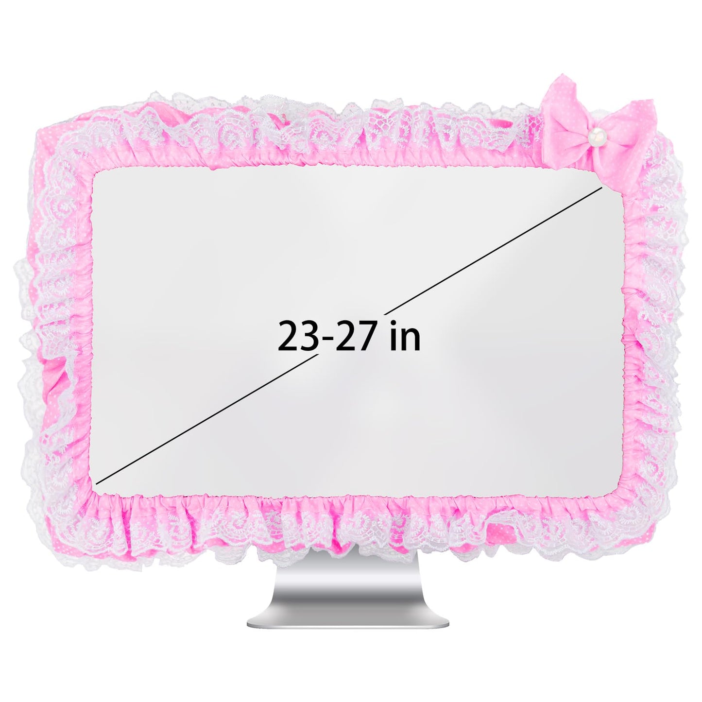 Kingshion 23"-27" Lovely Cute Computer Monitor Cover with Lovely Cute Elastic Pen Pocket Bow-knot TV LCD Screen Monitor Decoration Dust Cover