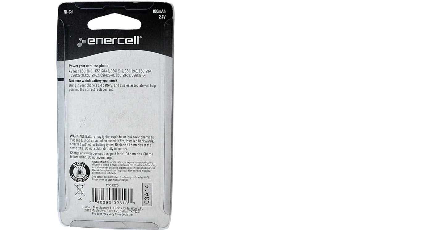 Enercell 2.4V 800 mAh NI-CD Cordless Phone Battery for VTech BT175242 - Bulk Lot of 2 Batteries