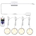 AIBOO Linkable LED Under Cabinet Lights Direct Wired 12V Slim Aluminum Dimmable Puck Lights with RF Remote Control for Accent Lighting (4 Lights, Warm