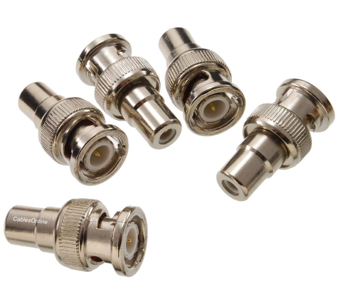 CablesOnline, 5-Pack RCA Female to BNC Twist-Lock Male 75-ohm Coaxial Adapters AV-A02-5