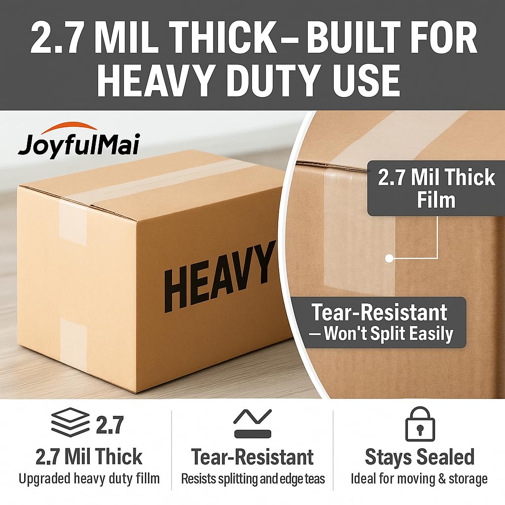 JoyfuIMaiMaiMai Clear Packing Tape, 6 Rolls 1.88inches Wide, 65 Yards Per Roll, 390 Total Yards Tape for Shipping Packaging Moving Sealing, Thicker