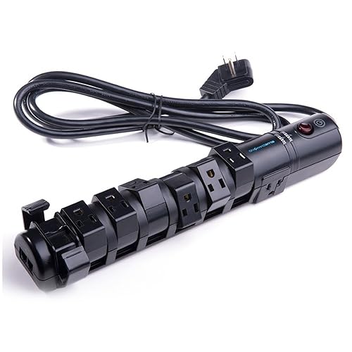 BlueDiamond 8-Rotating Outlets Surge Protector -With 2600 Joule & 6 Feet Heavy Dutty Cable & Flat Offset - Phone Line Protection