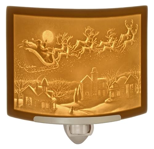 The Porcelain Garden Santa's Flight - Porcelain Lithophane Nightlight Decorative wall Plug in Nursery, Bedroom, Kitchen, Bath, Hallway Christmas