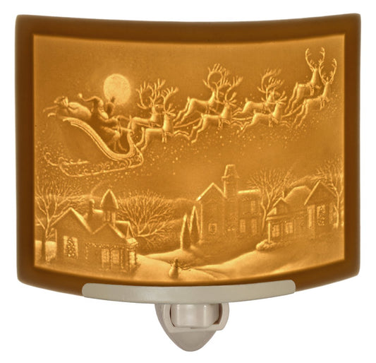 The Porcelain Garden Santa's Flight - Porcelain Lithophane Nightlight Decorative wall Plug in Nursery, Bedroom, Kitchen, Bath, Hallway Christmas