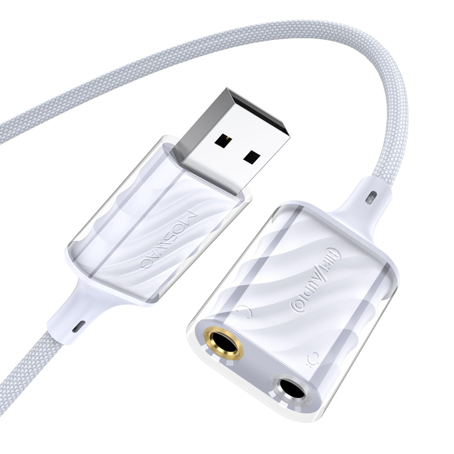 MOSWAG USB to 3.5mm Audio Adapter, External Stereo Sound Card with Dual TRS 3-Pole 3.5mm Headphone and Microphone Jack Adapter for PS4/PS5/PC/Laptop