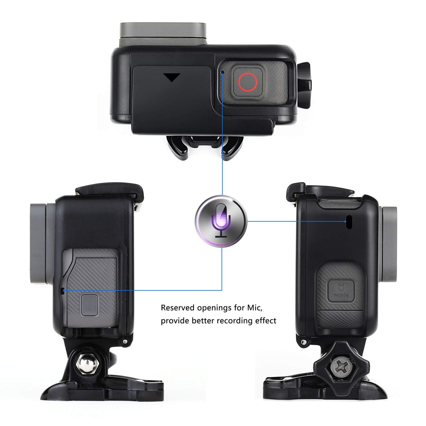 SOONSUN Frame Mount Housing Case for GoPro Hero 5/6/7 Black, Hero 7 Silver/White, Hero (2018) Camera - Protective Cage with Quick Release Buckle
