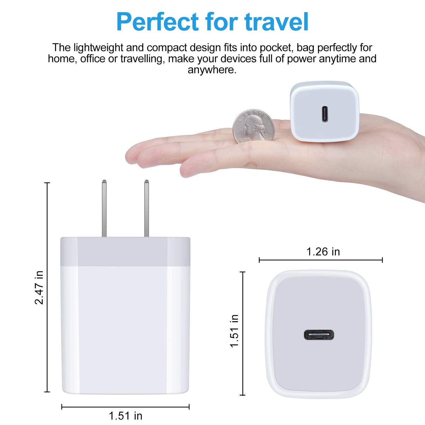 USB C Fast Charger,20W 2 Pack PD Charging Block Type C Wall Charger Power Adapter Base Box Compatible