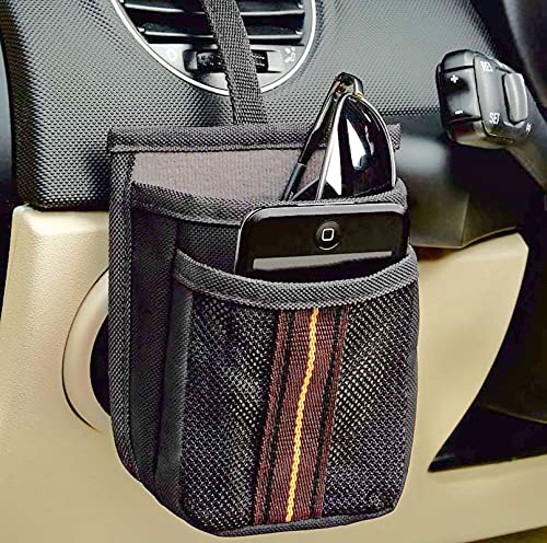 High Road Air Vent Mount Car Cell Phone Holder with Soft Lined Back Pocket and Front Mesh Storage Pocket