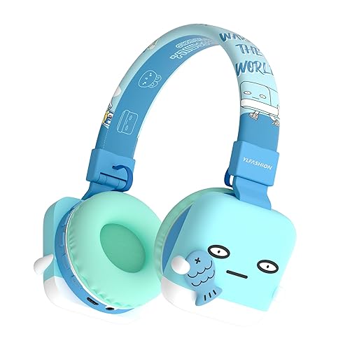 YLFASHION Kids Bluetooth Headphones, 85dB Volume Limit, Ultra-Soft Over-Ear, Built-in Mic, Foldable,Cartoon Animal Design, Suitable for School…