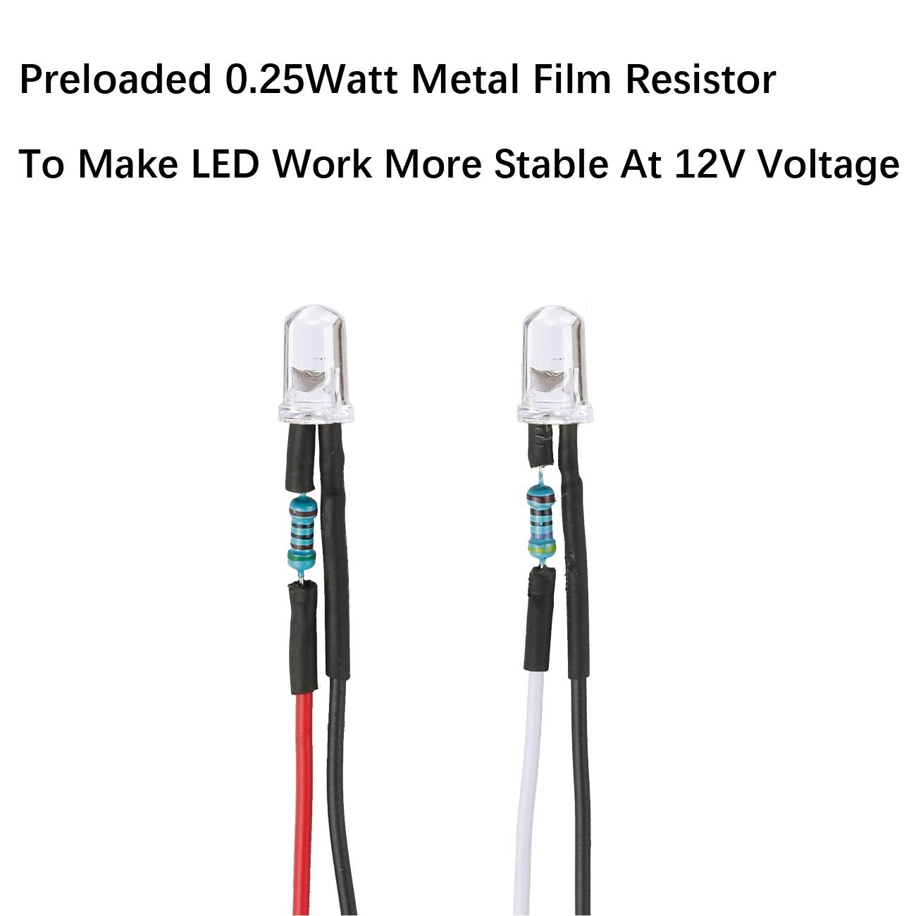 EDGELEC 56pcs (7 Colors x 8pcs) 12 Volt LED Lights Emitting Diodes Pre Wired DC 12v 5mm LED Assorted Kit Clear Lens- White Warm-White Red Yellow Green