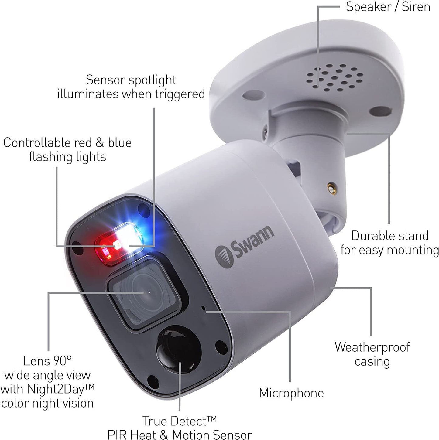 Swann Enforcer™ 4K Add-On Indoor/Outdoor Bullet Camera - PRO-4KMQB 2 Pack with Siren and Mic