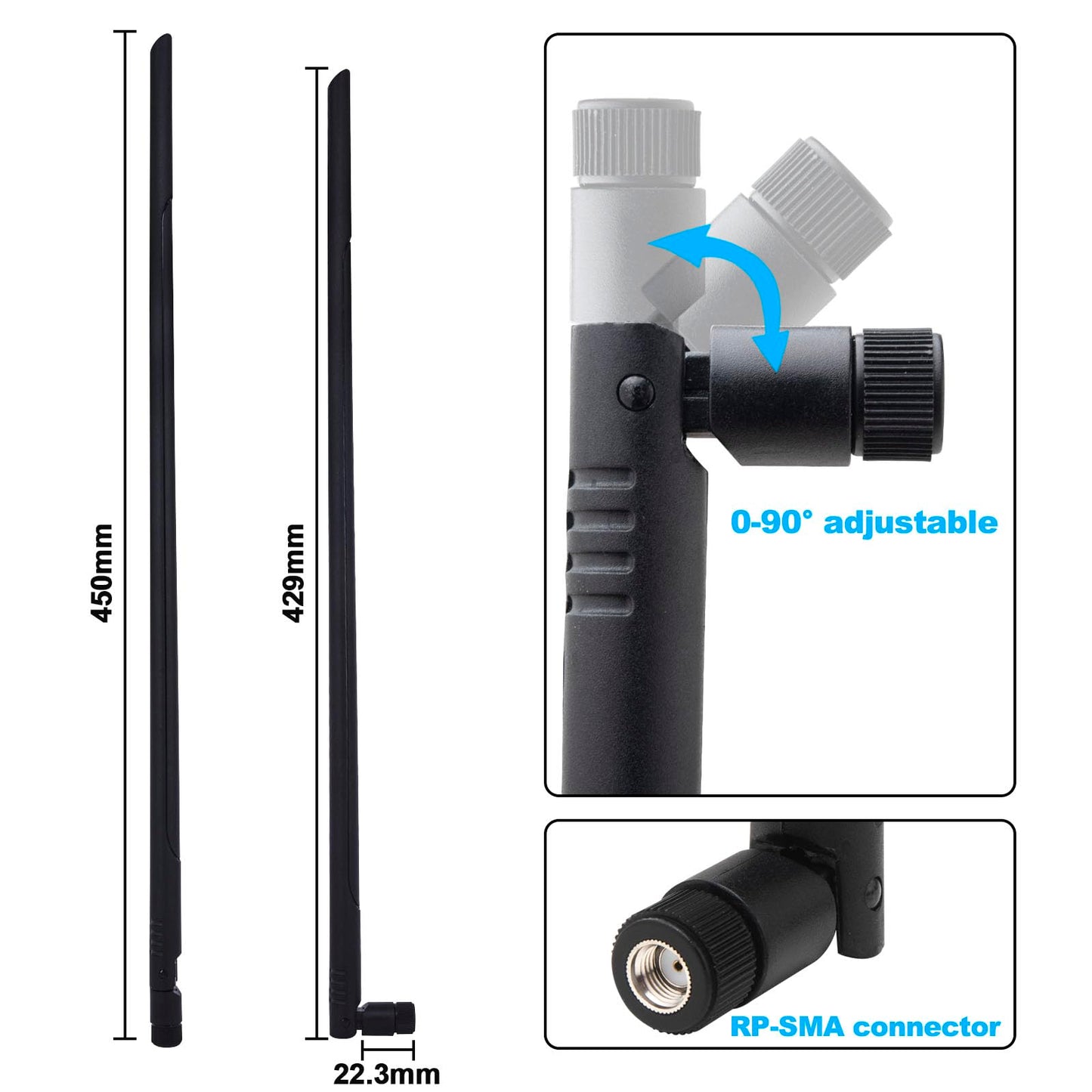 Kaunosta External WiFi Bluetooth Antenna 2 Sets - 22DBI Long Range MIMO RP-SMA Male Aerial Antenna and 10FT RP-SMA RG174 Extension Cable for Wireless
