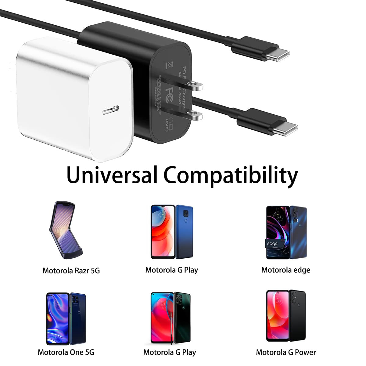 Fast Charger for Motorola Edge 2022 5g Phone, Motorola Edge 2021, Motorola Edge 2020, Charger for Motorola Stylus 5g 2022, Motorola One 5G, Motorola
