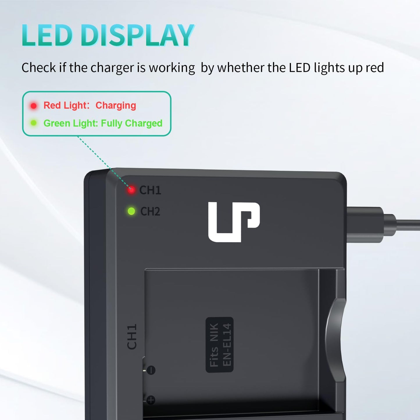 LP EN-EL14 EN EL14a Battery Charger Pack, 2-Pack 1600mAh Battery & Dual Slot Charger, Compatible with Nikon D3100 D3200 D3300 D3400 D3500 D5100 D5200
