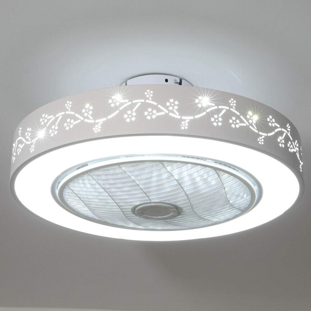 Ceiling Fan Light, Enclosed Round Smart LED Dimmable Ceiling Lighting Fan with Invisible Blades,Semi Flush Mount Low Profile Fan W/Remote Control