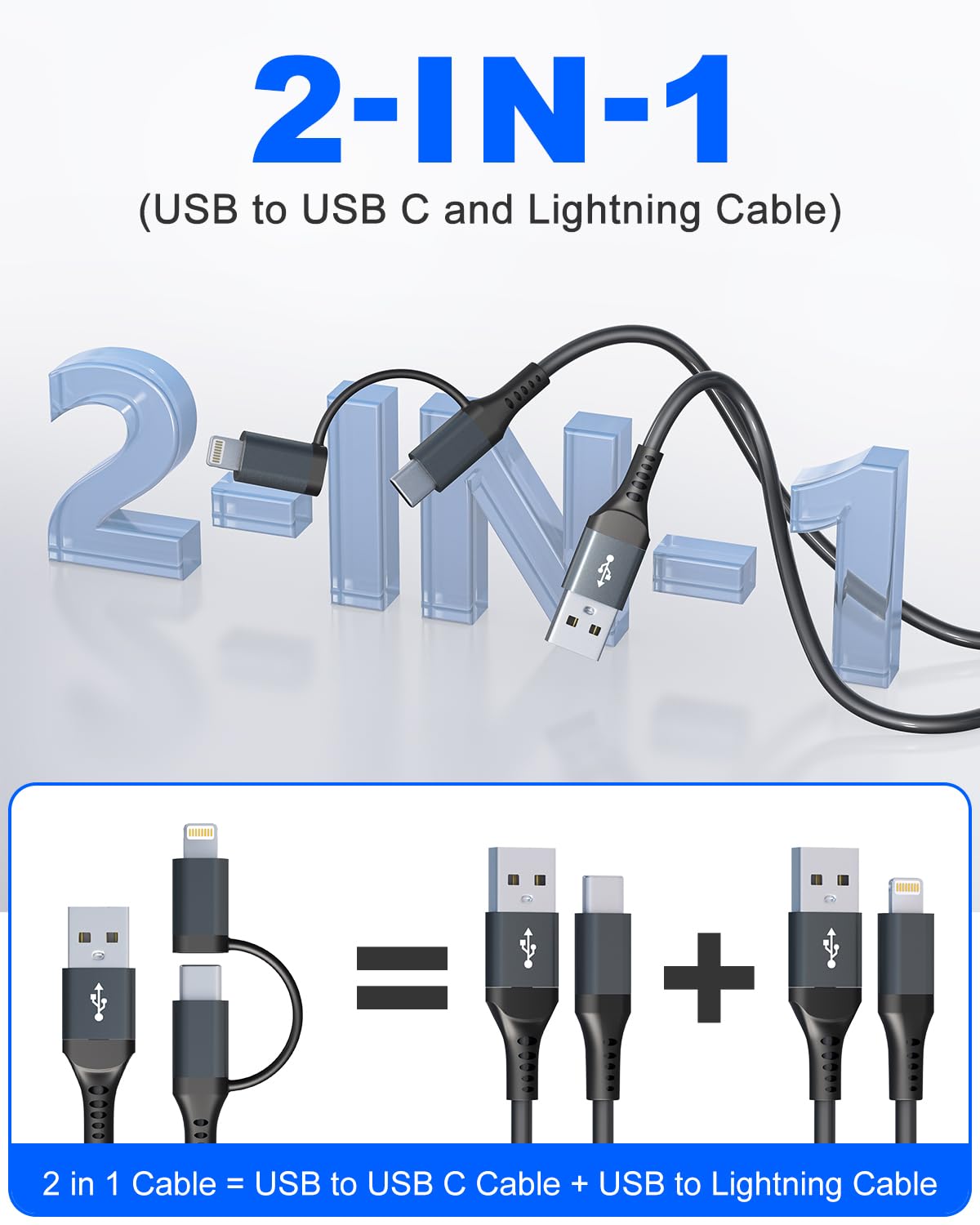 USB to USB C and Lightning Cable 2 in 1-3A Fast Charging & Data Sync Apple CarPlay & Android Auto Coiled Lightning and USB C Cable for iPhone 15 Plus…