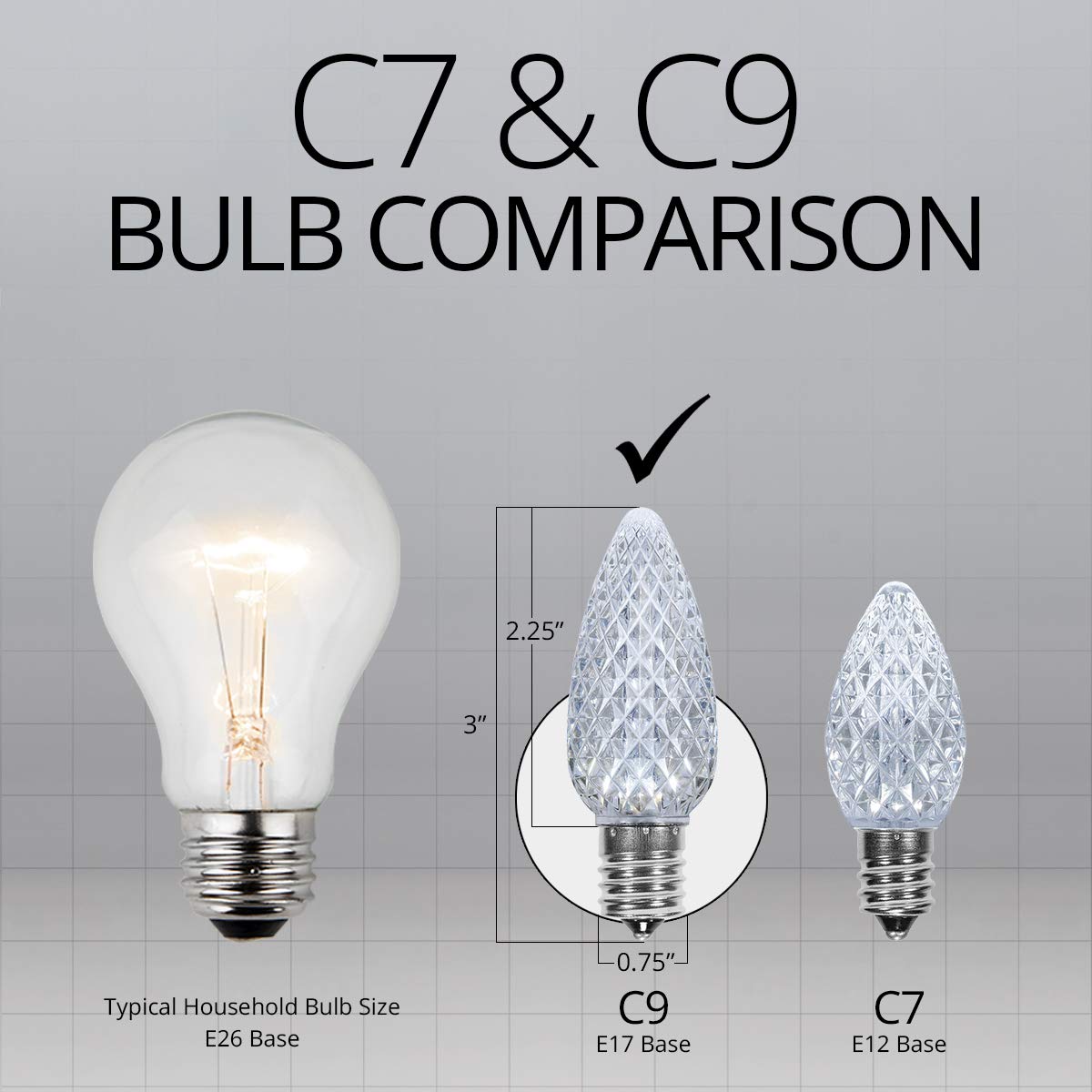 Wintergreen Lighting 25 Pack OptiCore LED C9 Cool White Christmas Light Bulbs - Premium Shatterproof C9 LED Christmas Replacement Bulbs, E17
