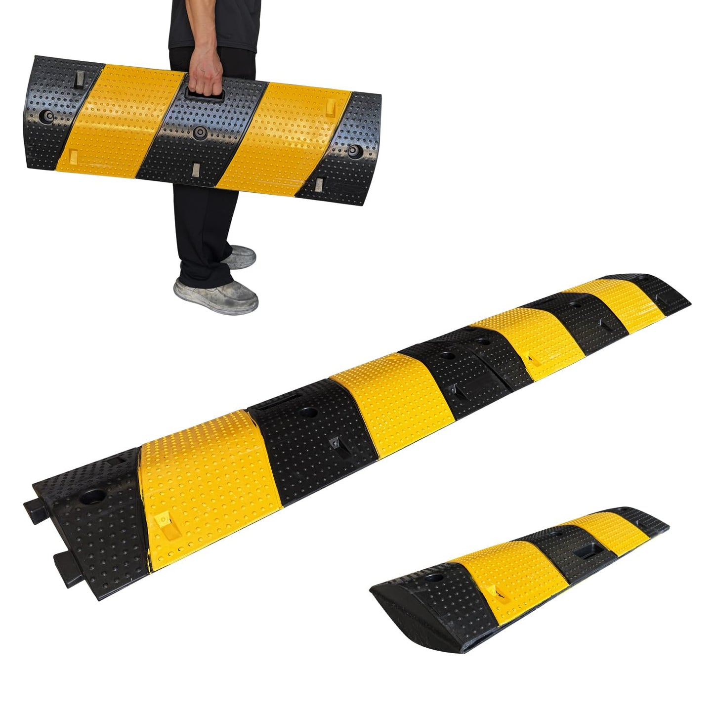 F COME Rubber Speed Bump 6 Feet Rubber Driveway Modular Heavy Duty Speed 72.4 x 12 x 2.4 Inch Cable Protector Ramp for Garage Gravel Roads Asphalt